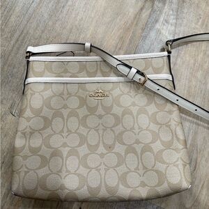 Coach Signature Beige and Cream Crossbody Bag